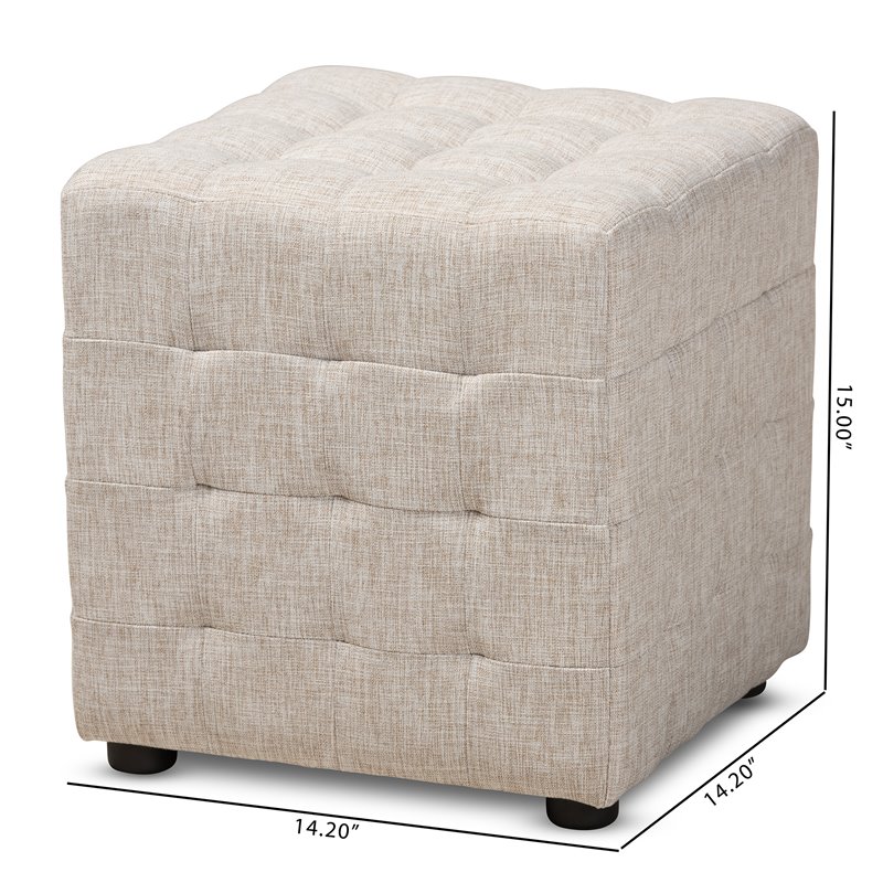 Bowery Hill Upholstered Wood Cube Ottoman in Beige - Set of 2