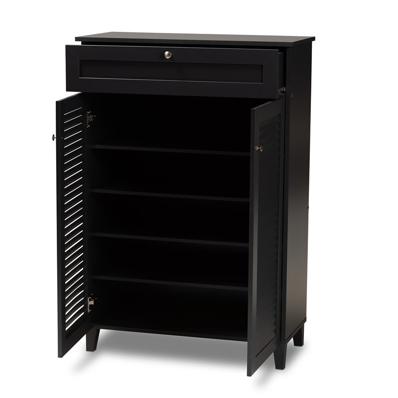 Bowery Hill Wood 5-Shelf and Drawer Shoe Cabinet in Dark Gray