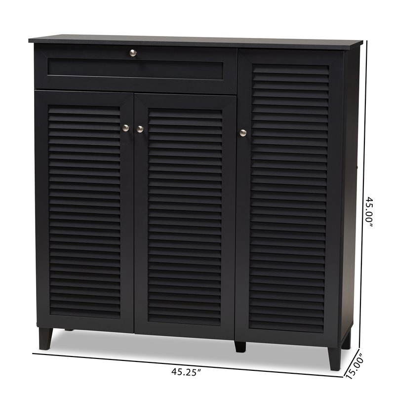 Bowery Hill Contemporary Wood 11-Shelf and Drawer Shoe Cabinet in Dark Gray