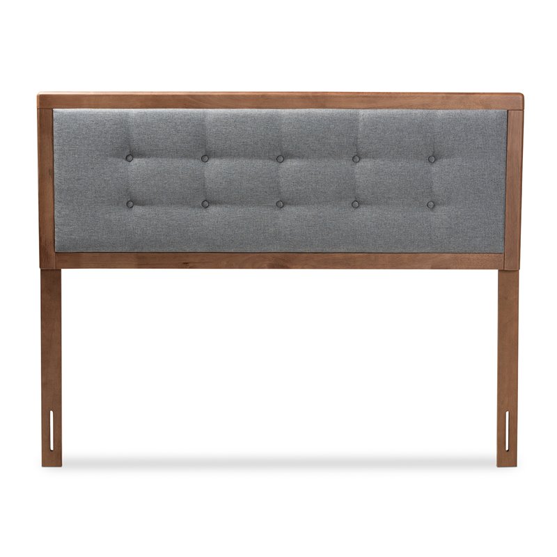 Bowery Hill Mid-Century Wood Tufted Full Headboard in Walnut Brown/Dark Gray