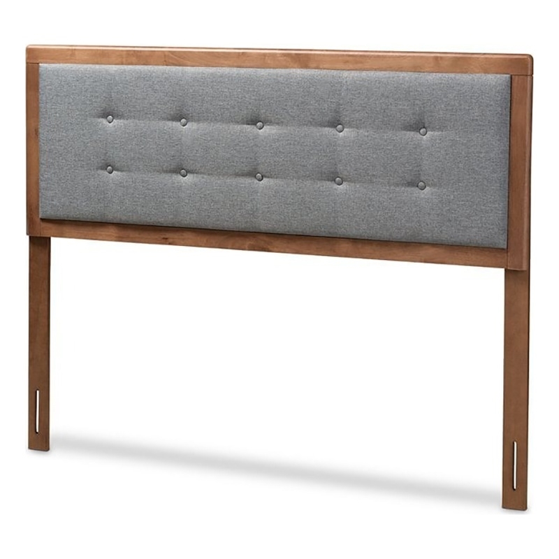 Bowery Hill Mid-Century Wood Tufted Full Headboard in Walnut Brown/Dark Gray