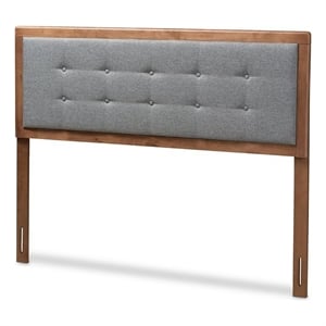 Bowery Hill Mid-Century Wood Tufted Full Headboard in Walnut Brown/Dark Gray