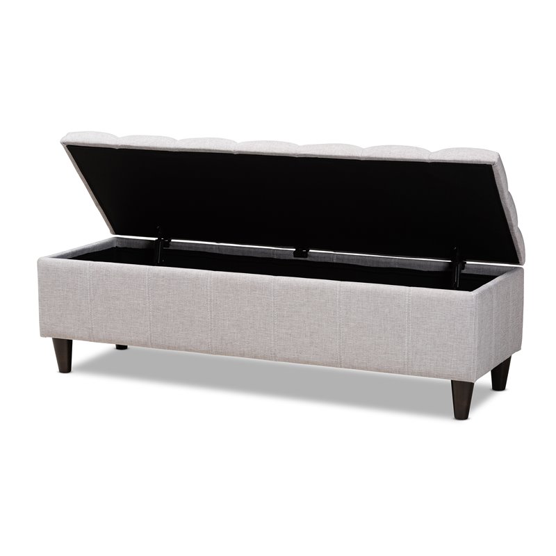 Bowery Hill Mid-Century Tufted Fabric and Wood Storage Ottoman in Gray Beige