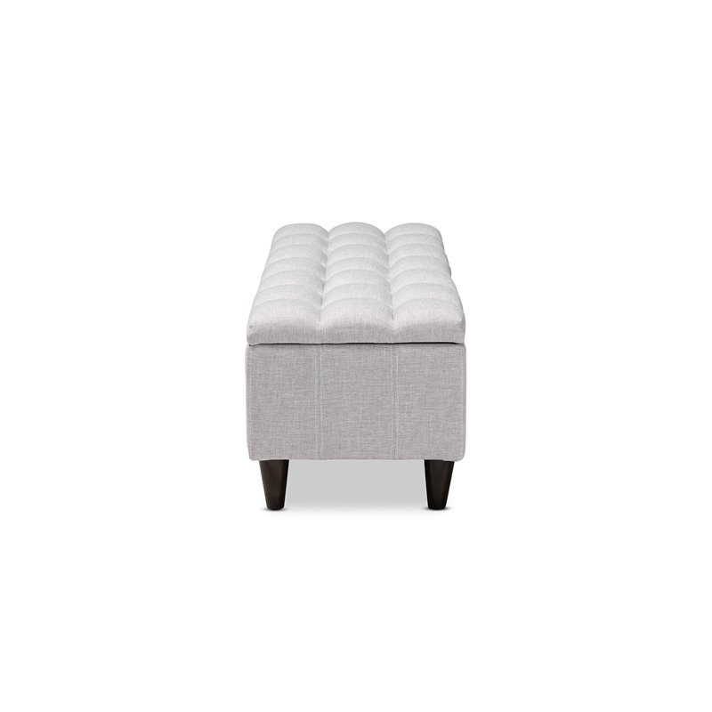 Bowery Hill Mid-Century Tufted Fabric and Wood Storage Ottoman in Gray Beige