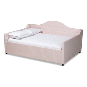 Bowery Hill Velvet Pink Daybed Rectangular Button Tufted Queen Unassembled