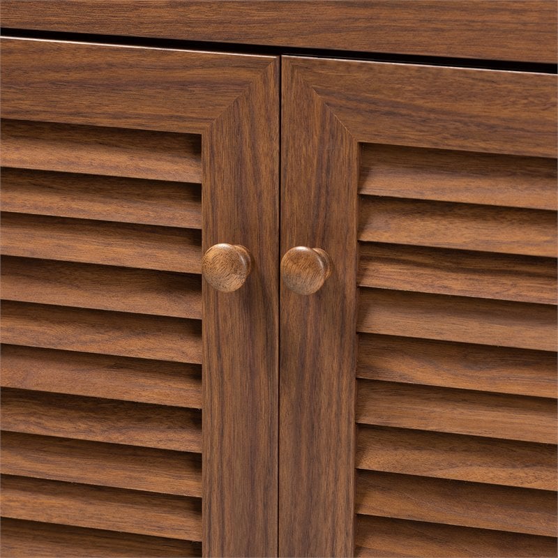 Bowery Hill Engineered Wood Walnut Brown Shoe Cabinet Rectangular 4-Shelf Unassembled