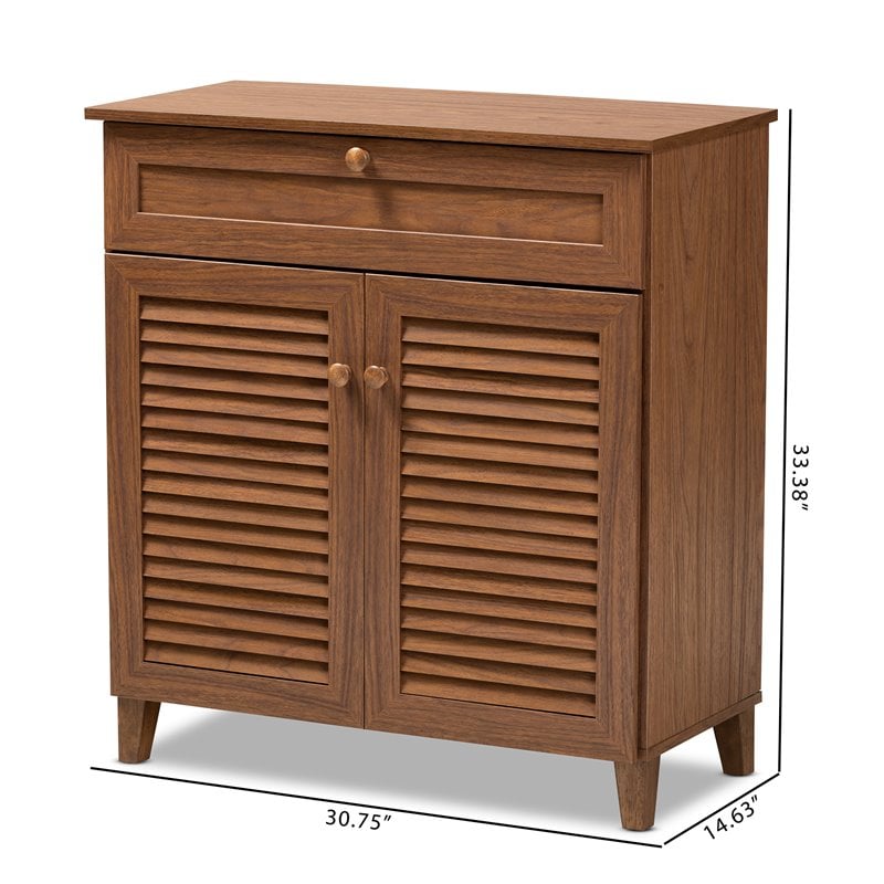 Bowery Hill Engineered Wood Walnut Brown Shoe Cabinet Rectangular 4-Shelf Unassembled