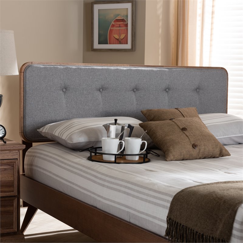 Bowery Hill Mid-Century Wood Tufted Queen Headboard in Light Gray