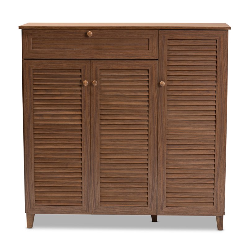 Bowery Hill Solid Wood Walnut Brown Shoe Cabinet Rectangular 11-Shelf Unassembled