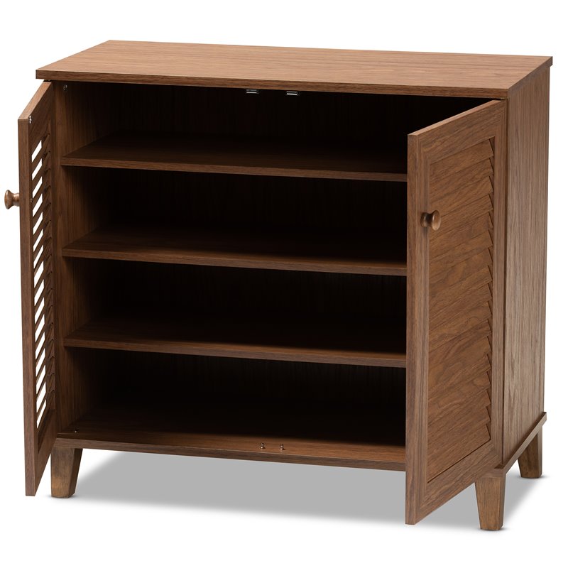 Bowery Hill Contemporary Wood 4-Shelf Shoe Cabinet in Walnut Brown