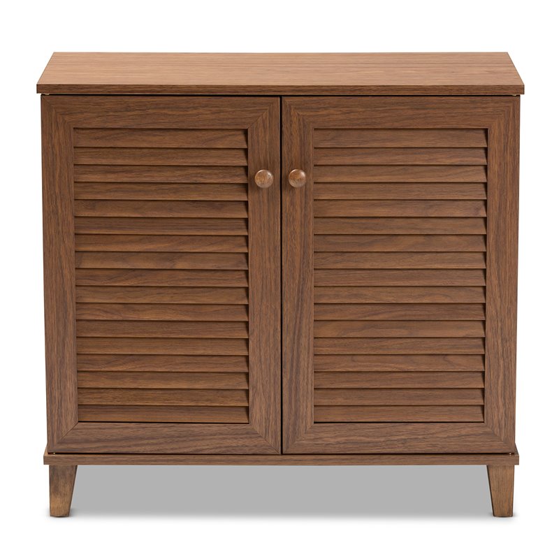 Bowery Hill Contemporary Wood 4-Shelf Shoe Cabinet in Walnut Brown