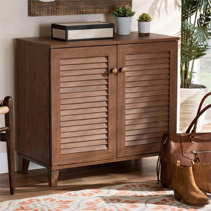 Bowery Hill Contemporary Wood 4-Shelf Shoe Cabinet in Walnut Brown