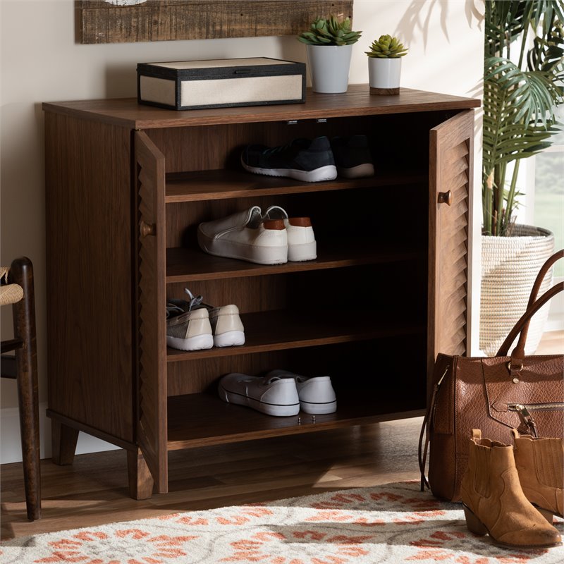 Bowery Hill Contemporary Wood 4-Shelf Shoe Cabinet in Walnut Brown