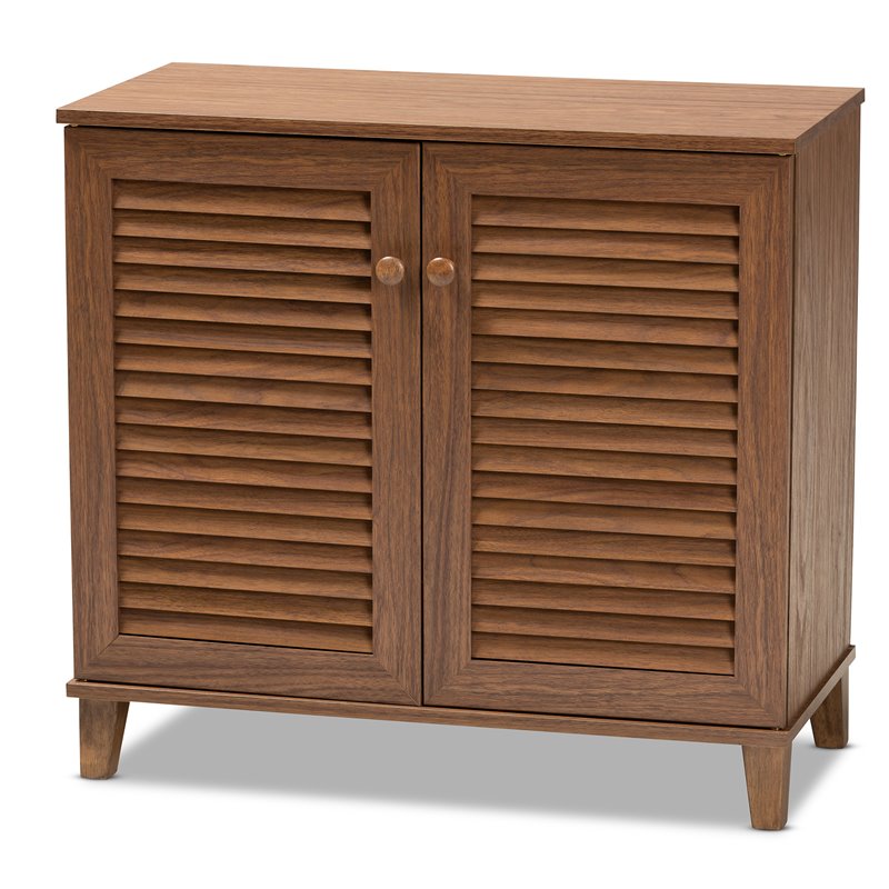 Bowery Hill Contemporary Wood 4-Shelf Shoe Cabinet in Walnut Brown
