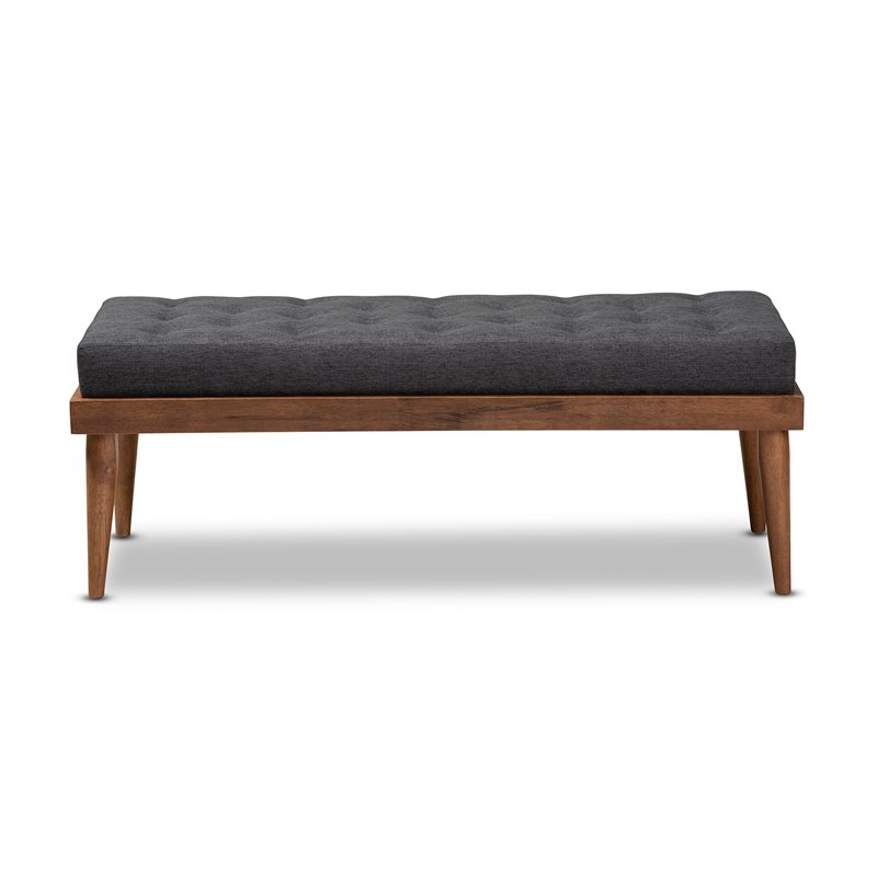 Bowery Hill Mid-Century Upholstered Tufted Wood bench in Dark Gray
