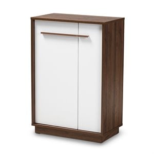 Bowery Hill Mid-Century Mette Wood Shoe Cabinet in White and Walnut