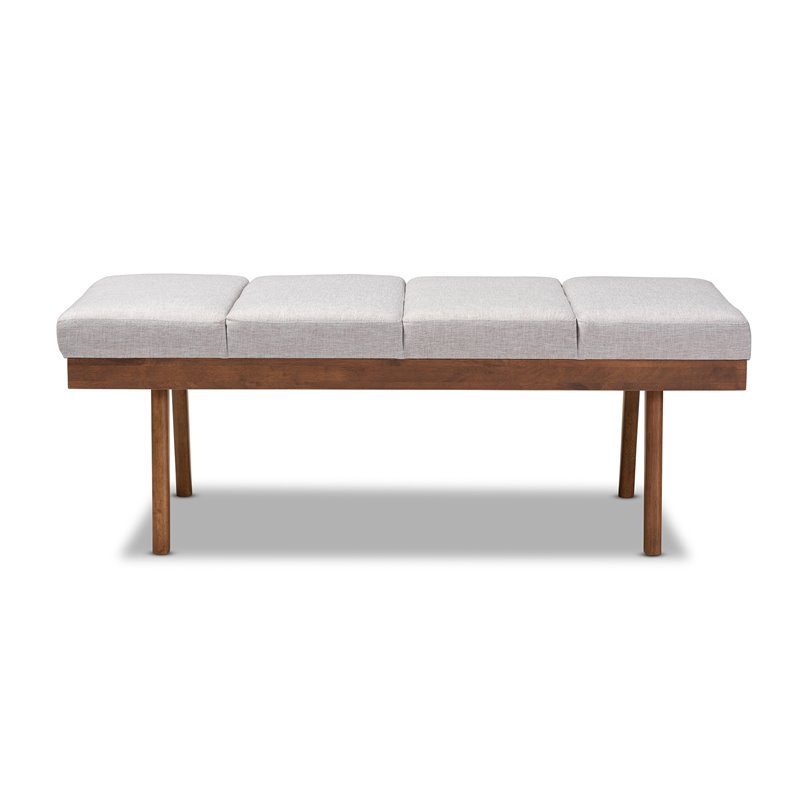 Bowery Hill Fabric Upholstered Wood Bench in Beige and Walnut Brown