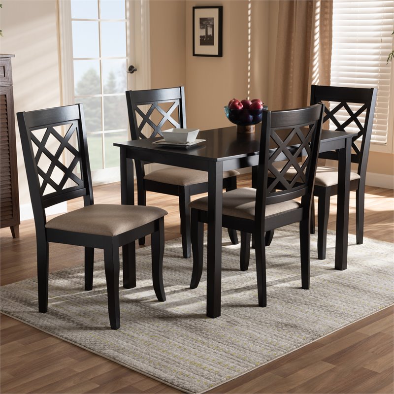 Bowery Hill 5-Piece Wood Upholstered Dining Set in Sand and Espresso