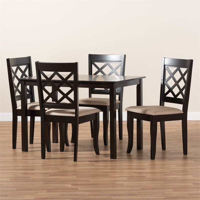 Bowery Hill 5-Piece Wood Upholstered Dining Set in Sand and Espresso
