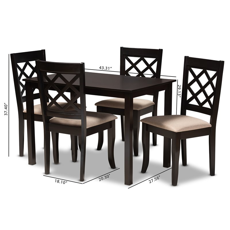 Bowery Hill 5-Piece Wood Upholstered Dining Set in Sand and Espresso