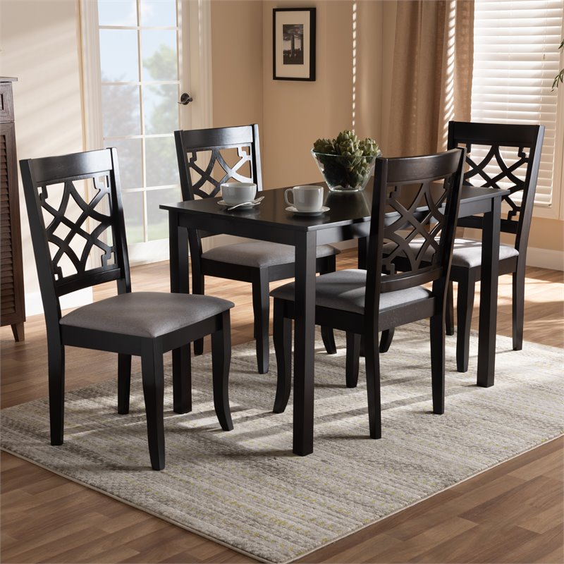 Bowery Hill 5-Piece Wood Upholstered Dining Set in Gray and Espresso