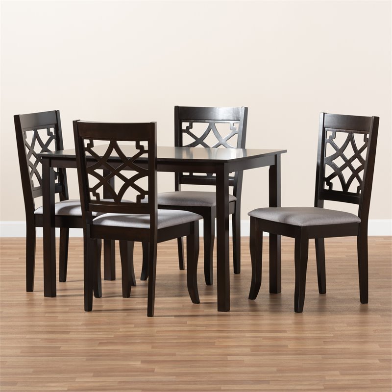Bowery Hill 5-Piece Wood Upholstered Dining Set in Gray and Espresso