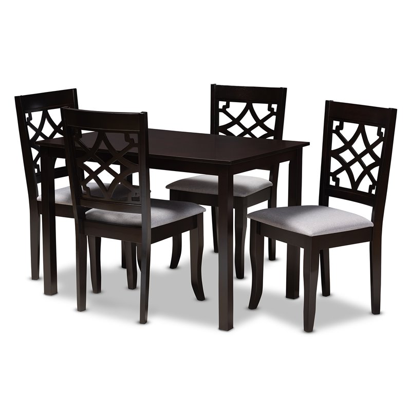 Bowery Hill 5-Piece Wood Upholstered Dining Set in Gray and Espresso