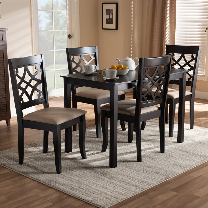 Bowery Hill 5-Piece Wood Upholstered Dining Set in Sand and Espresso
