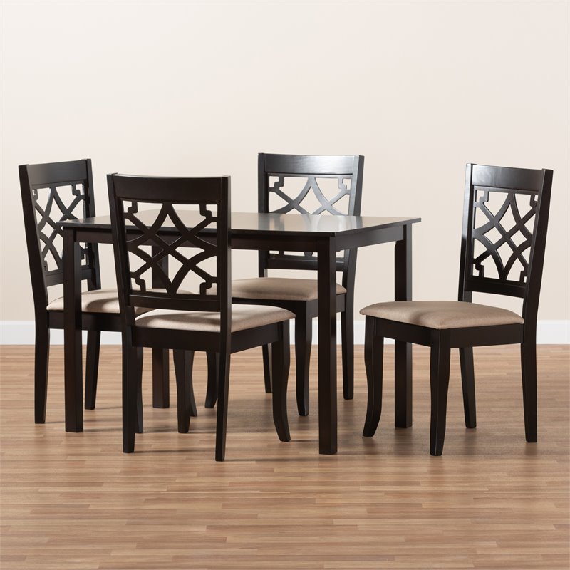 Bowery Hill 5-Piece Wood Upholstered Dining Set in Sand and Espresso