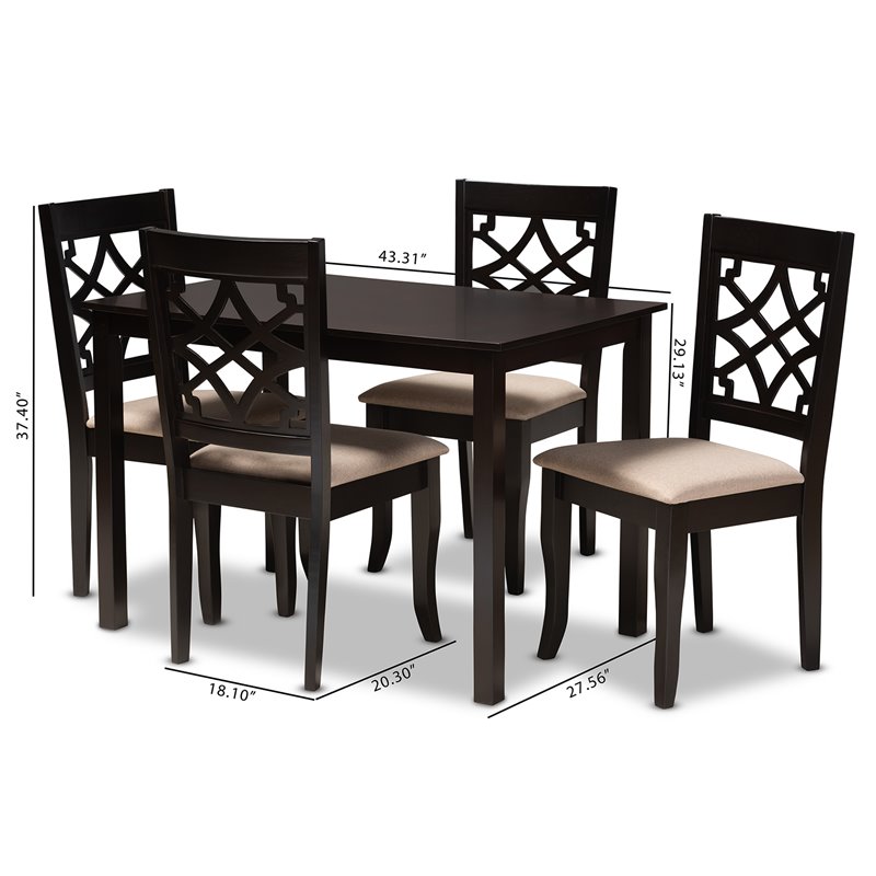 Bowery Hill 5-Piece Wood Upholstered Dining Set in Sand and Espresso