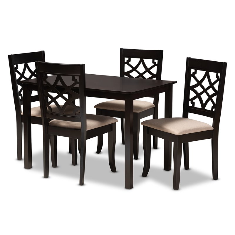 Bowery Hill 5-Piece Wood Upholstered Dining Set in Sand and Espresso