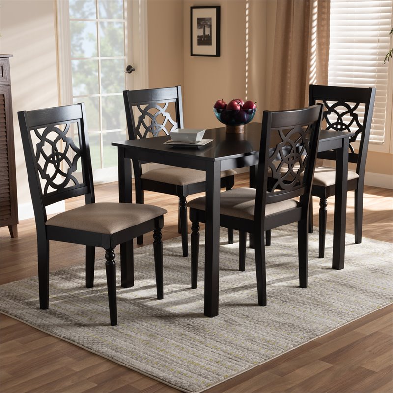Bowery Hill 5-Piece Wood Upholstered Dining Set in Sand and Espresso