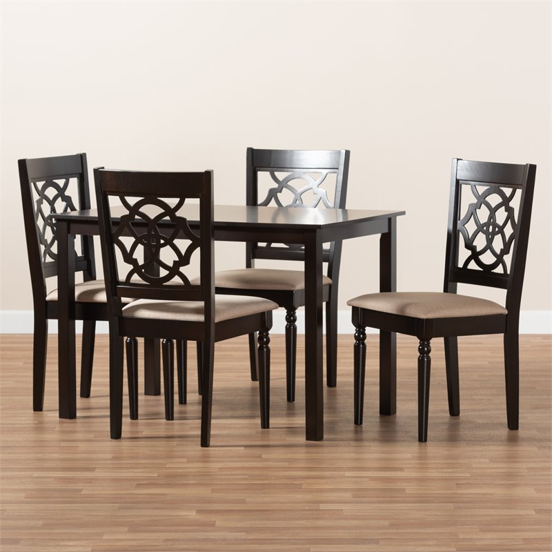 Bowery Hill 5-Piece Wood Upholstered Dining Set in Sand and Espresso