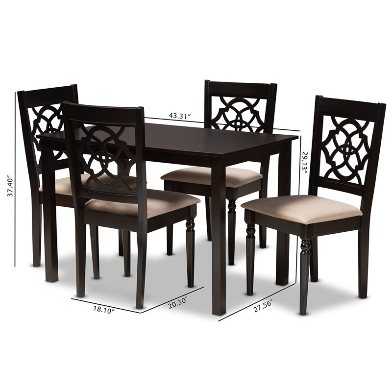 Bowery Hill 5-Piece Wood Upholstered Dining Set in Sand and Espresso