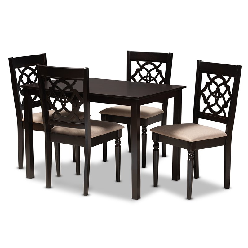 Bowery Hill 5-Piece Wood Upholstered Dining Set in Sand and Espresso