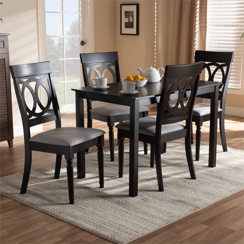 Bowery Hill 5-Piece Wood Upholstered Dining Set in Gray and Espresso