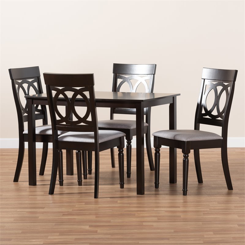 Bowery Hill 5-Piece Wood Upholstered Dining Set in Gray and Espresso