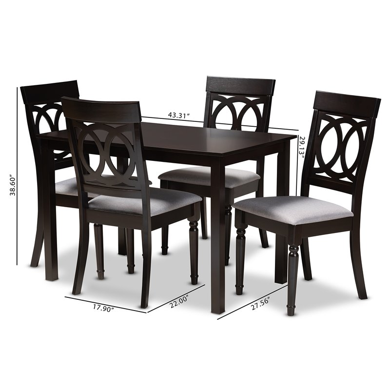 Bowery Hill 5-Piece Wood Upholstered Dining Set in Gray and Espresso