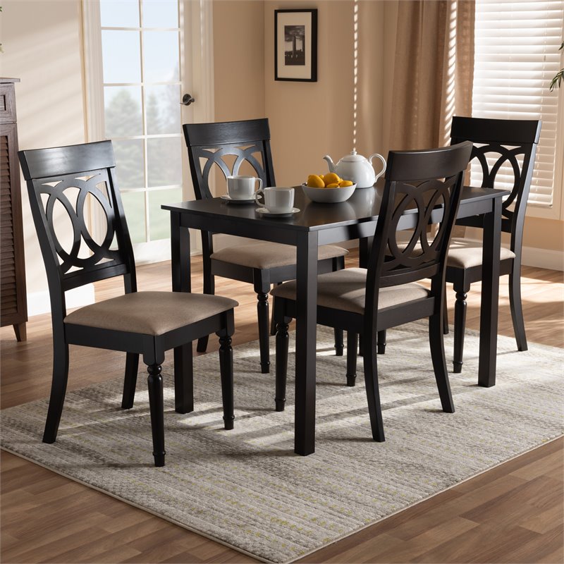 Bowery Hill 5-Piece Wood Upholstered Dining Set in Sand and Espresso