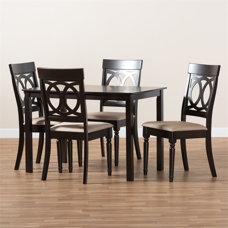 Bowery Hill 5-Piece Wood Upholstered Dining Set in Sand and Espresso