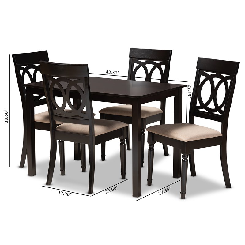 Bowery Hill 5-Piece Wood Upholstered Dining Set in Sand and Espresso
