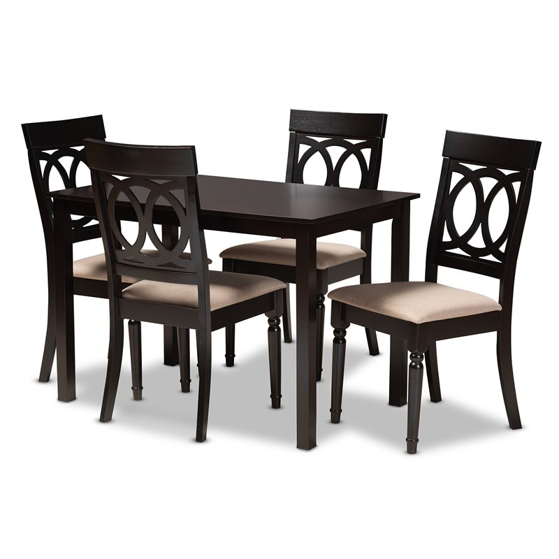 Bowery Hill 5-Piece Wood Upholstered Dining Set in Sand and Espresso