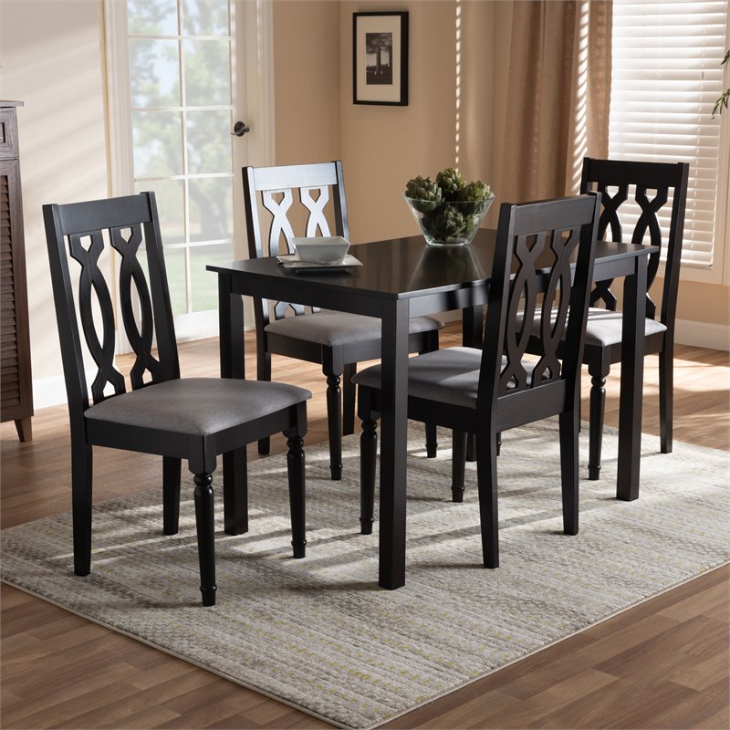 Bowery Hill 5-Piece Wood Upholstered Dining Set in Gray and Espresso