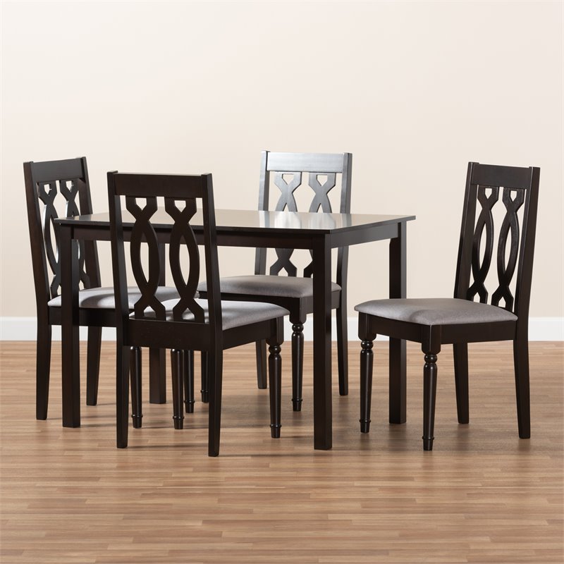 Bowery Hill 5-Piece Wood Upholstered Dining Set in Gray and Espresso