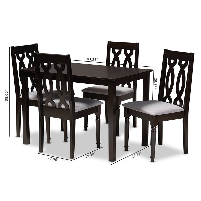 Bowery Hill 5-Piece Wood Upholstered Dining Set in Gray and Espresso