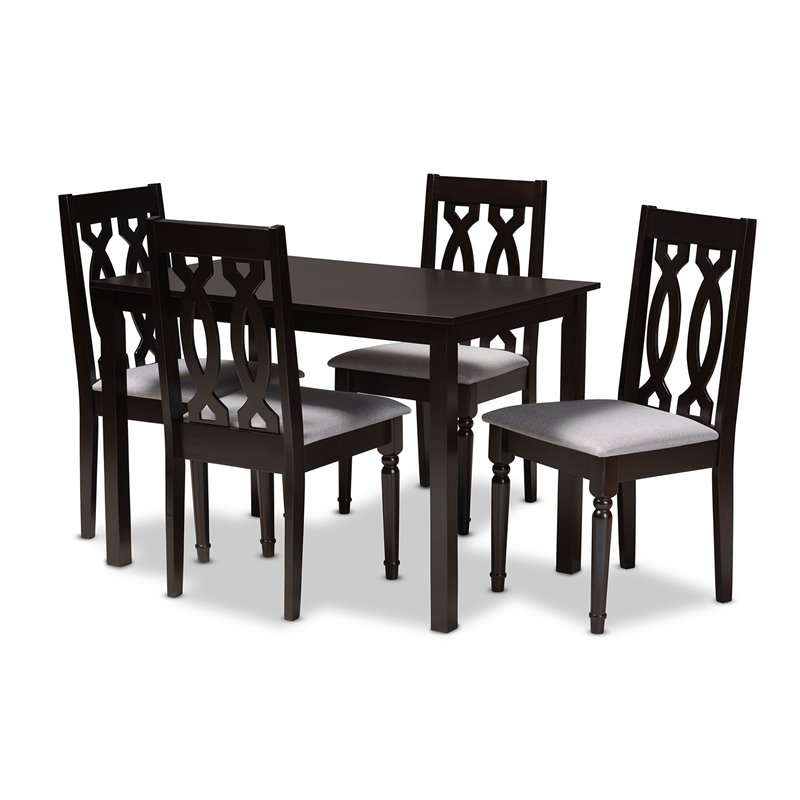 Bowery Hill 5-Piece Wood Upholstered Dining Set in Gray and Espresso