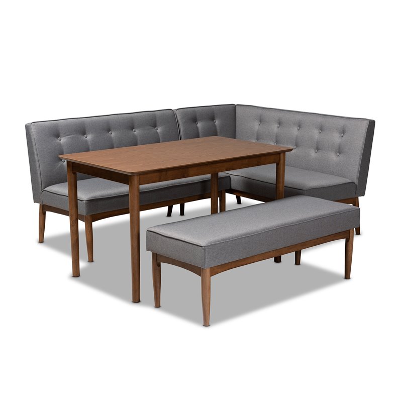 Bowery Hill Modern Tufted Fabric 4-Piece Wood Dining Nook Set in Gray