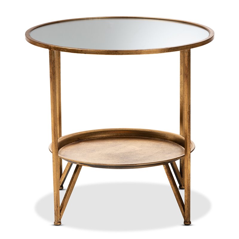 Bowery Hill Modern Metal Table with Mirrored Glass Top in Gold