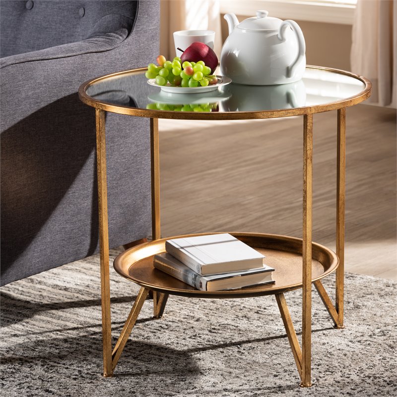 Bowery Hill Modern Metal Table with Mirrored Glass Top in Gold