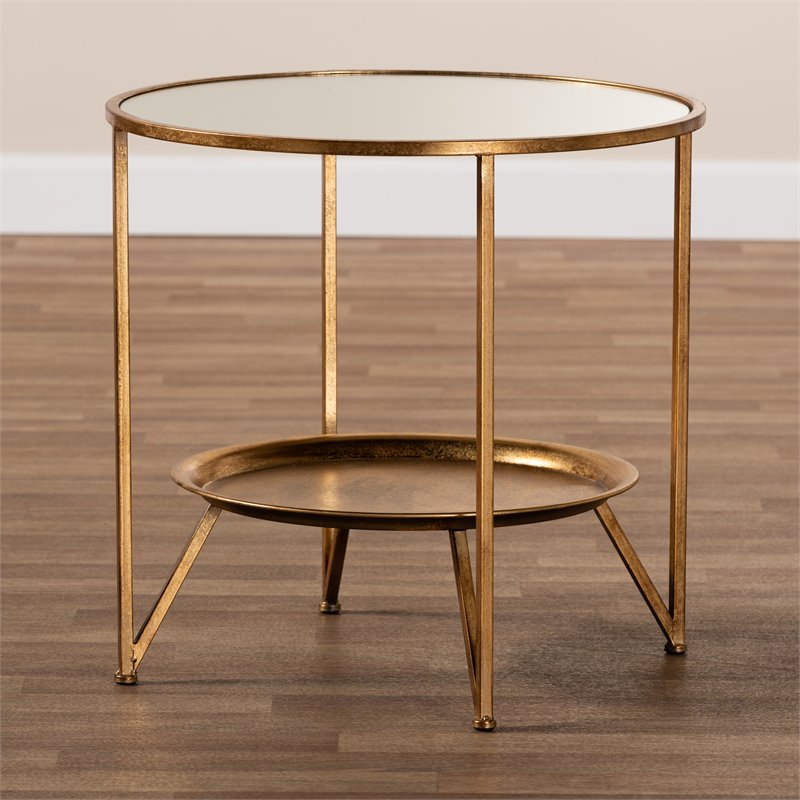 Bowery Hill Modern Metal Table with Mirrored Glass Top in Gold